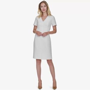 Andrew Marc Elegant White V-Neck Sheath Dress